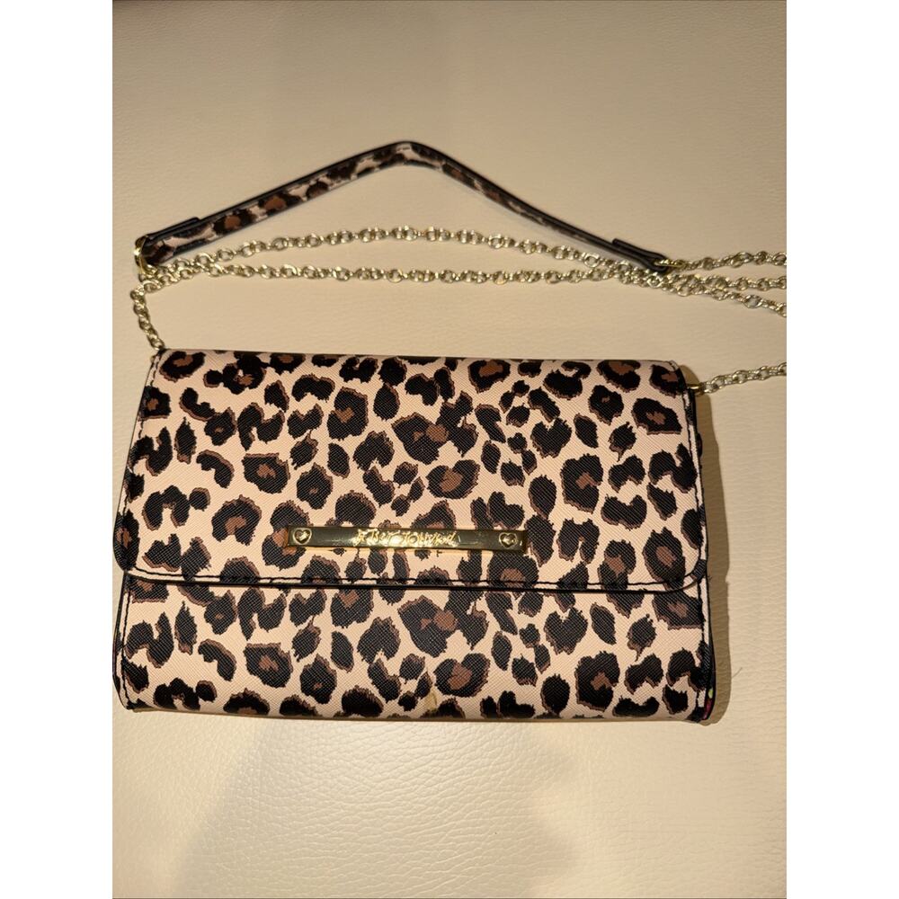 Betsey Johnson Leopard Print Crossbody Wallet Bag Gold Chain Strap Purse